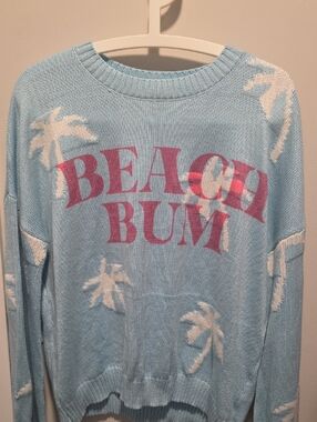 Judith March Beach Bum Light Blue Palm Sweater - L